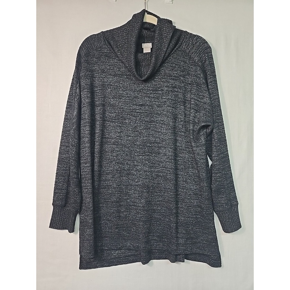 Chico's Zenergy Cowl Neck LS Tunic Sweater Women's 1 (8/10) Black Gray